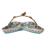 Блюдо из голубого фарфора с бронзовой ручкой в виде ветки Blue Garden варинант исполнения - 2 | Loft Concept в Новосибирске