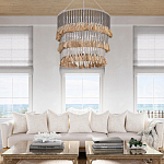 Люстра трехъярусная с декором из круглых деревянных бусин с кисточками Gray Brown Wooden Beads Chandelier варинант исполнения - 5 | Loft Concept в Новосибирске