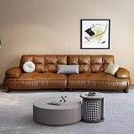 Диван двухместный кожаный с каркасом из массива дерева Medieval Furniture варинант исполнения - 1 | Loft Concept в Новосибирске