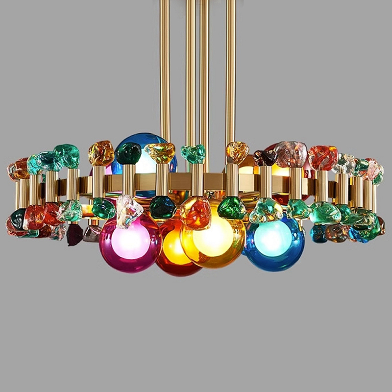 Люстра круглая золотистая с цветными плафонами Colorful Ball Candy Crystal Золотой Мульти Люстра круглая золотистая с цветными плафонами Colorful Ball Candy Crystal Золотой Мульти в Новосибирске | Loft Concept