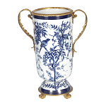 Ваза с бронзовыми ручками и синим цветочным узором Blue & White Ornament варинант исполнения - 1 | Loft Concept в Новосибирске