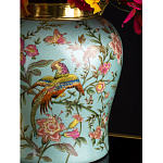 Ваза округлой формы из фарфора с рисунком и бронзовой крышкой Turquoise Blooming Garden варинант исполнения - 3 | Loft Concept в Новосибирске