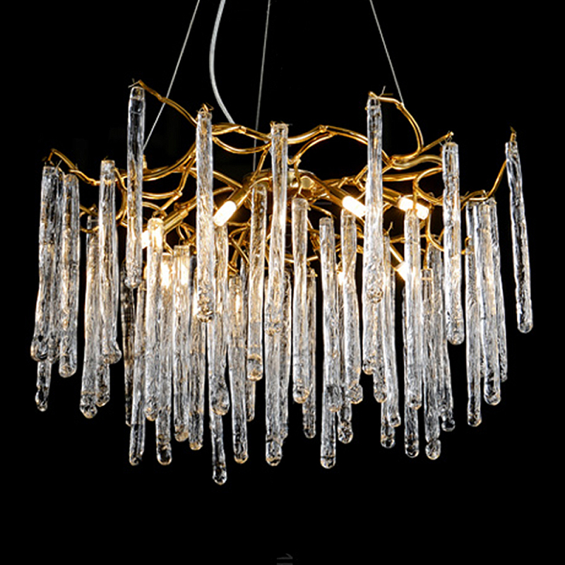 Люстра на подвесе с каркасом из металла и прозрачными подвесками из стекла Droplet Chandelier Золотой Прозрачный Люстра на подвесе с каркасом из металла и прозрачными подвесками из стекла Droplet Chandelier Золотой Прозрачный в Новосибирске | Loft Concept