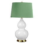 Настольная лампа с белым фигурным основанием на латунном основании и зеленым тканевым конусным абажуром Elstead Lighting варинант исполнения - 1 | Loft Concept в Новосибирске