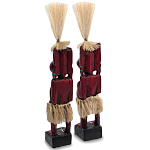 Комплект из 2-х деревянных статуэток Asmat Straw Headdress Statuettes Red Tattoo варинант исполнения - 2 | Loft Concept в Новосибирске