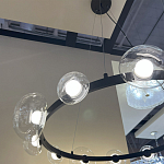 Люстра подвесная круглая с 12-ю прозрачными куполообразными плафонами и черным металлическим основанием Flos Wireline Lighting варинант исполнения - 6 | Loft Concept в Новосибирске