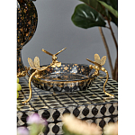 Блюдо черного цвета из фрафора на бронзовых ножках в виде стрекоз Eden Garden варинант исполнения - 3 | Loft Concept в Новосибирске