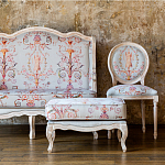 Мягкая банкетка из массива бука серая с растительным орнаментом Raffael Grey Floral Banquette варинант исполнения - 7 | Loft Concept в Новосибирске