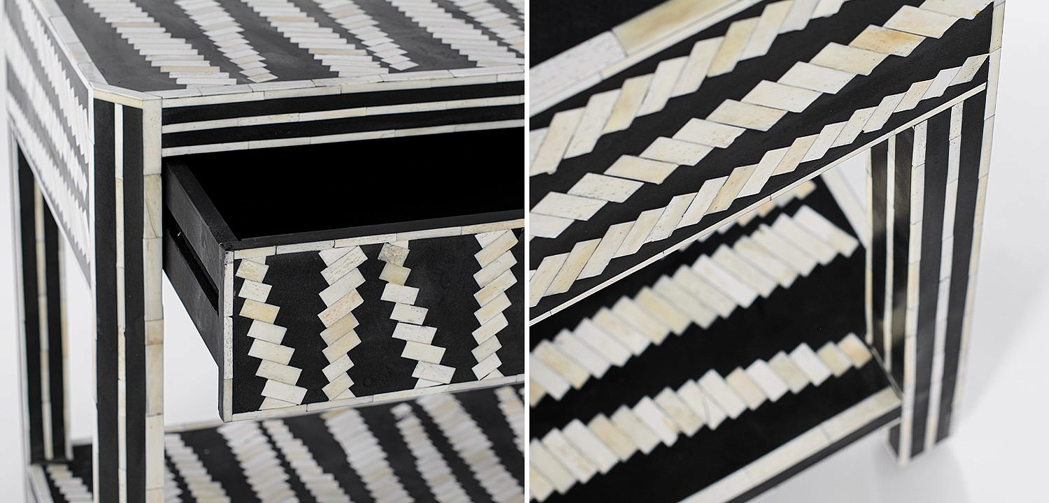 Тумбочка Black&white Indian Bone Inlay nightstand Тумбочка Black&white Indian Bone Inlay nightstand - Loft-Concept в Новосибирске