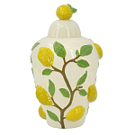 Ваза с крышкой кремового цвета и объемным рисунком лимонов и листьев Lemon Delight варинант исполнения - 1 | Loft Concept в Новосибирске