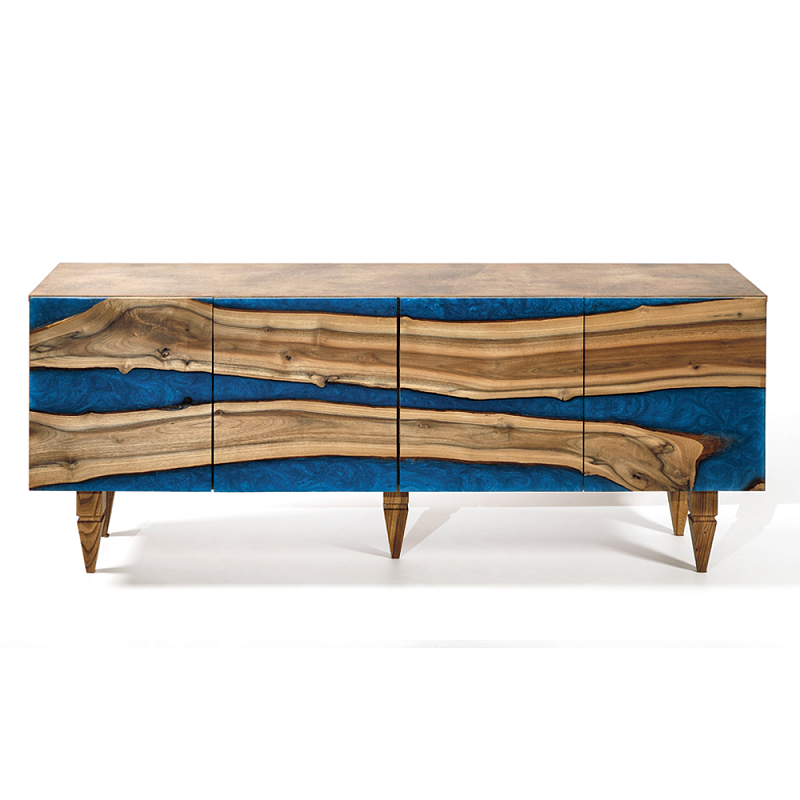 Тумба четырехдверная комбинированная Cabinet Crimson River Синий Орех в Новосибирске | Loft Concept 