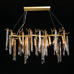 Люстра линейная золотого цвета с декоративными ветвями и длинными стеклянными подвесками в форме сосулек Droplet Chandelier варинант исполнения - 2 | Loft Concept в Новосибирске