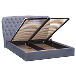 Кровать двуспальная серая с основанием из массива дерева с мягким изголовьем Velour Beds варинант исполнения - 2 | Loft Concept в Новосибирске