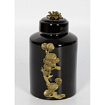 Банка с крышкой из фарфора с бронзовым цветочным элементом Eden Garden варинант исполнения - 3 | Loft Concept в Новосибирске