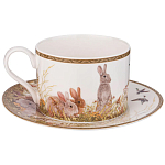Чайная пара из фарфора с изображением собаки и зайцев 300 мл Hunting Porcelain Collection варинант исполнения - 1 | Loft Concept в Новосибирске