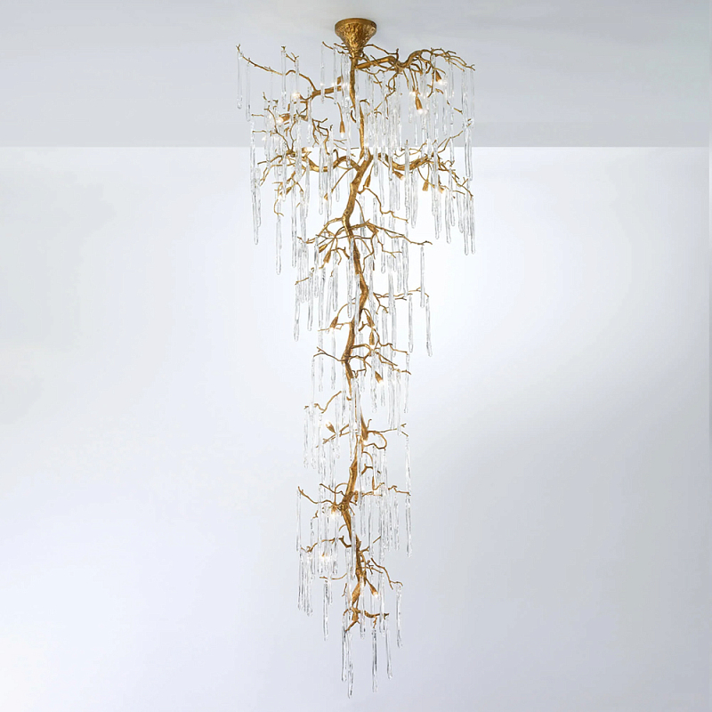 Люстра большая каскадная с прозрачными подвесками в форме капель Droplet Chandelier Золотой Прозрачный Люстра большая каскадная с прозрачными подвесками в форме капель Droplet Chandelier Золотой Прозрачный в Новосибирске | Loft Concept