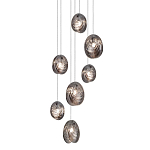 Люстра каскадная с 7-ю круглыми плафонами из рельефного стекла Disc Light варинант исполнения - 1 | Loft Concept в Новосибирске