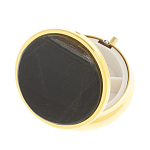 Таблетница карманная круглая с 3-мя отделениями с зеркалом и накладкой из натурального камня Соколиный глаз Gold Stone Pillboxes варинант исполнения - 2 | Loft Concept в Новосибирске