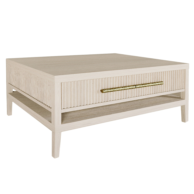 Кофейный стол Primo с двумя ящиками Светлый дуб Древесина Золотой в Новосибирске | Loft Concept 