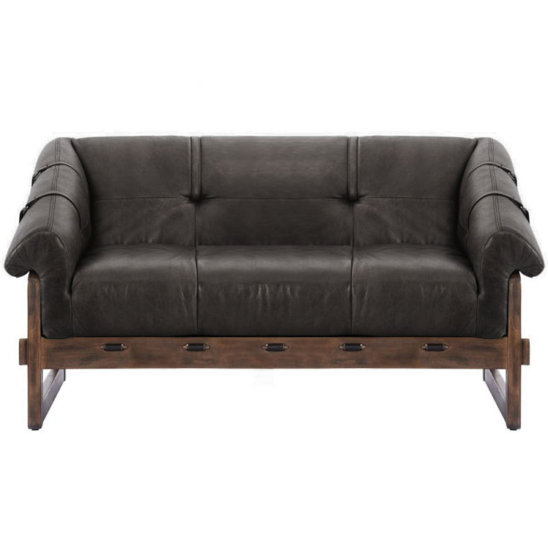 Двухместный диван Duncan винтажная черная кожа Черный Коричневый в Новосибирске | Loft Concept 