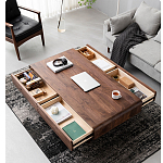 Кофейный стол из массива дерева с выдвижными ящиками Coffee Walnut Table варинант исполнения - 2 | Loft Concept в Новосибирске