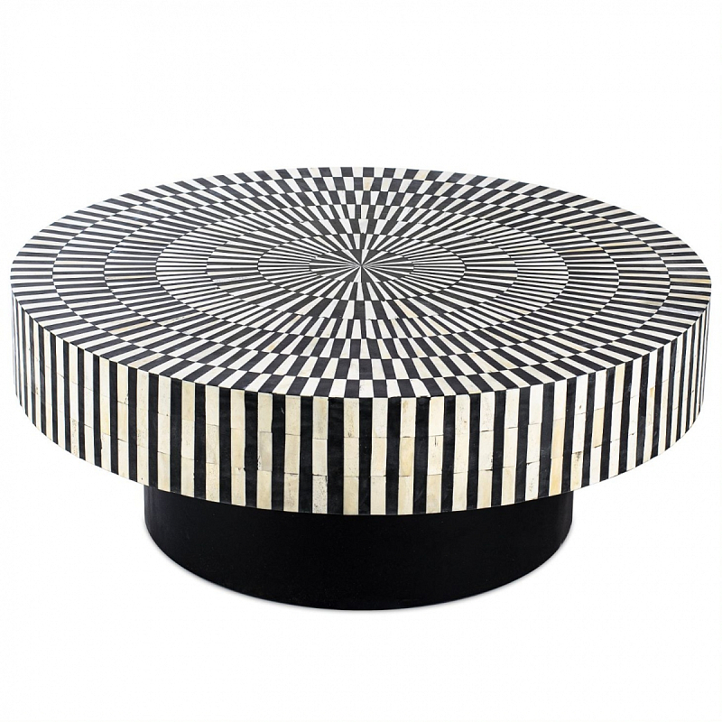 Журнальный стол Round Indian Bone Inlay coffee table Черно-белый в Новосибирске | Loft Concept 