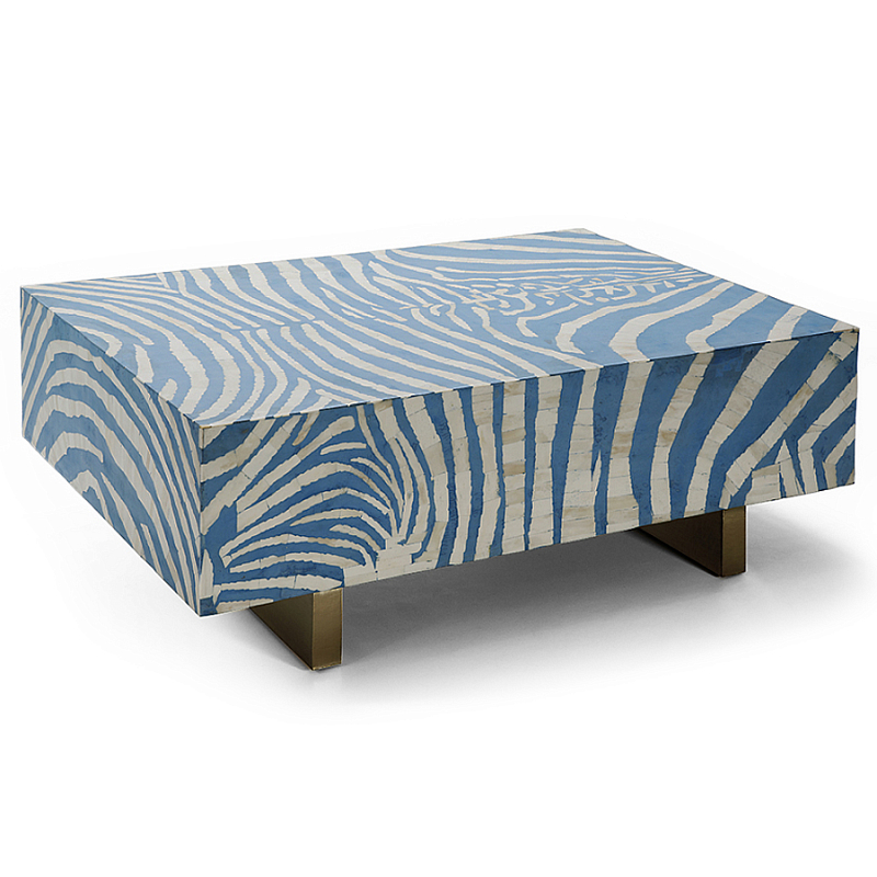 Кофейный стол Kenya Coffee Table Bone Inlay ZEBRA blue ivory ( слоновая кость ) Голубой Золотой в Новосибирске | Loft Concept 