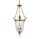 Подвесной светильник латунный с рифленым прозрачным плафоном и тремя свечеподобными лампами в классическом стиле Hinkley варинант исполнения - 1 | Loft Concept в Новосибирске