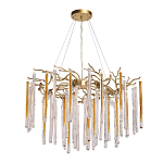 Люстра подвесная золотого цвета с разветвленными ветвями и прозрачными стеклянными подвесками Droplet Chandelier варинант исполнения - 2 | Loft Concept в Новосибирске
