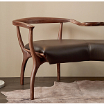 Кушетка с деревянным каркасом и сиденьем из коричневой натуральной кожи Moon Walnut Furniture варинант исполнения - 1 | Loft Concept в Новосибирске