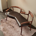 Кушетка с деревянным каркасом и сиденьем из коричневой натуральной кожи Moon Walnut Furniture варинант исполнения - 7 | Loft Concept в Новосибирске