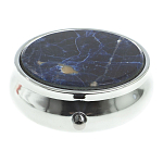 Таблетница карманная круглая с 3-мя отделениями с зеркалом и накладкой из натурального камня Содалит Silver Stone Pillboxes варинант исполнения - 3 | Loft Concept в Новосибирске