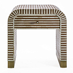 Тумбочка прикроватная с ящиком Tofino Stripes Bone Inlay Bedside Beige варинант исполнения - 1 | Loft Concept в Новосибирске