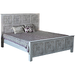 Двуспальная кровать из массива манго с резьбой Floro Grey Mango Bed варинант исполнения - 1 | Loft Concept в Новосибирске
