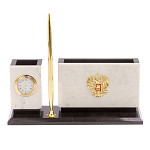 Настольный письменный набор из мрамора с часами и ручкой Marble Accessory варинант исполнения - 1 | Loft Concept в Новосибирске