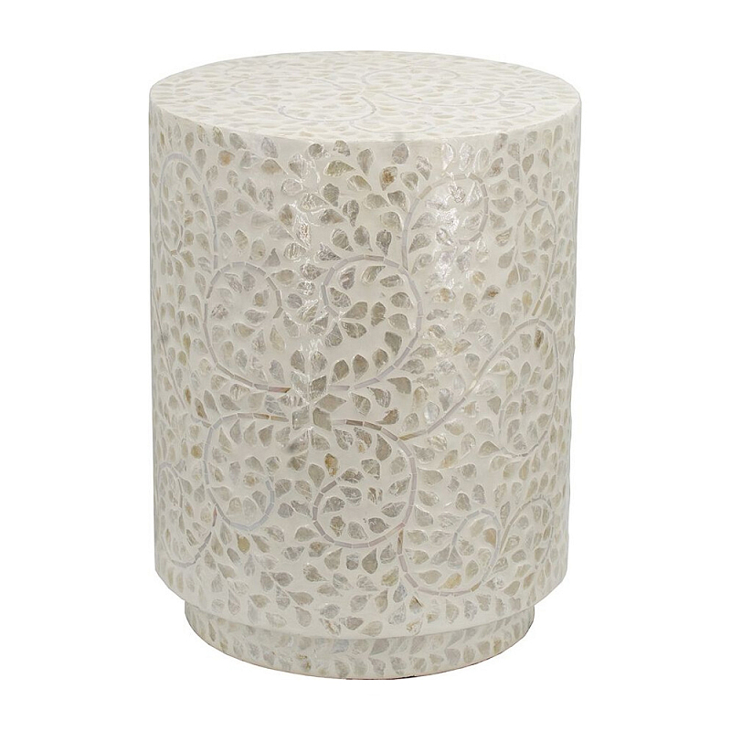 Приставной столик с рисунком из раковин устриц Bone Inlay Кремовый в Новосибирске | Loft Concept 