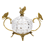 Конфетница из прозрачного рельефного стекла с ручками в виде стрекоз и фигуркой лебедя Eden Garden варинант исполнения - 1 | Loft Concept в Новосибирске