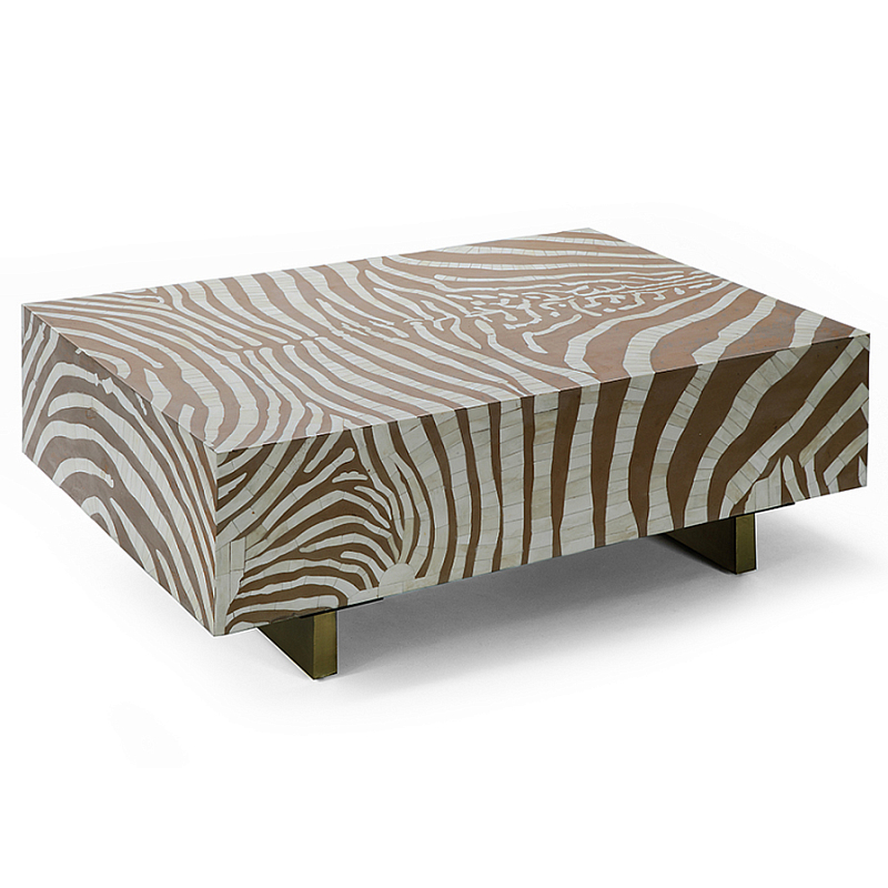 Кофейный стол Kenya Coffee Table Bone Inlay ZEBRA Beige  ivory ( слоновая кость ) Коричневый Золотой в Новосибирске | Loft Concept 