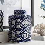 Ваза прямоугольной формы с крышкой и геометрическим узором в сине-белых цветах Blue & White Ornament  варинант исполнения - 3 | Loft Concept в Новосибирске