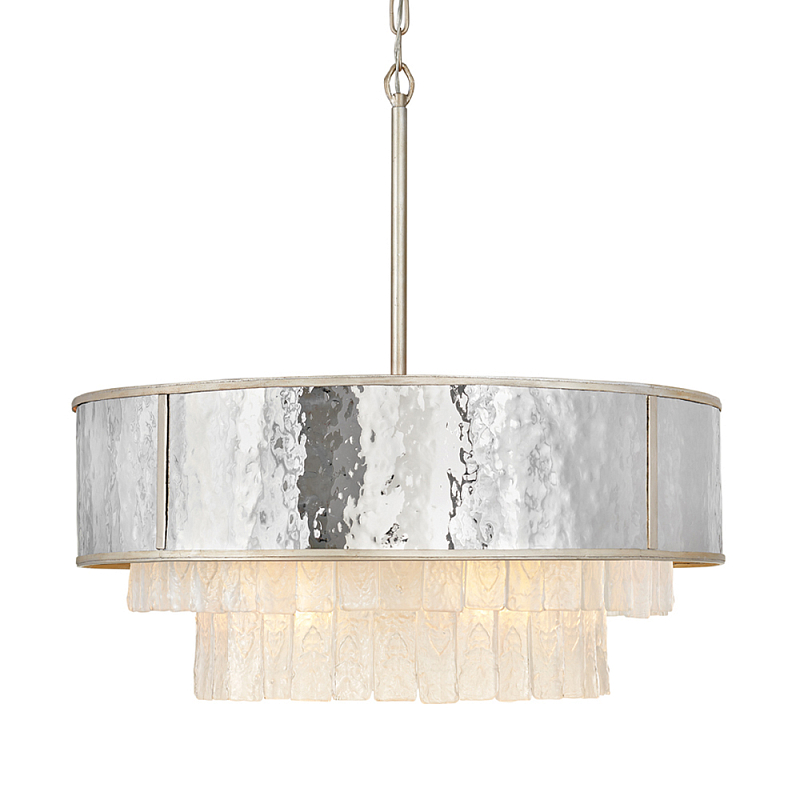 Люстра круглая с подвесками из текстурированного стекла молочного цвета Hinkley Молочный Сталь Золотой в Новосибирске | Loft Concept 