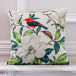 Декоративная подушка бежевая с изображением птица в саду Blooming Red Birds варинант исполнения - 2 | Loft Concept в Новосибирске