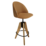 Барный стул со спинкой и металлической подставкой на 3-х деревянных ножках Горчичный Велюр Vendramin Chair варинант исполнения - 1 | Loft Concept в Новосибирске