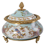 Шкатулка с крышкой из голубого фарфора с риунком птиц и цветов Blue Garden варинант исполнения - 1 | Loft Concept в Новосибирске