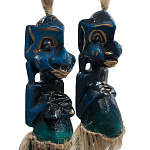 Комплект из 2-х деревянных статуэток Asmat Straw Headdress Statuettes Blue варинант исполнения - 3 | Loft Concept в Новосибирске