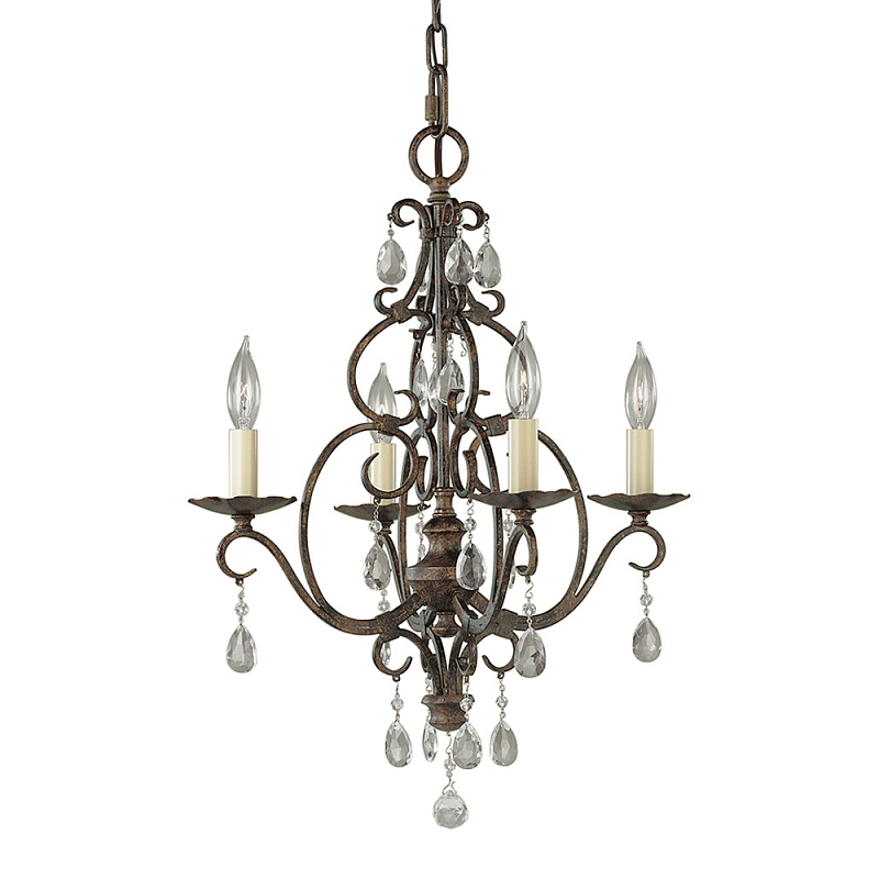 Люстра бронзового цвета с 4-мя лампами и подвесками из оптического стекла в классическом стиле Feiss Бронза Кремовый Прозрачное Стекло в Новосибирске | Loft Concept 