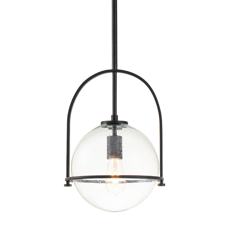 Подвесной светильник с прозрачным плафоном в форме шара в арочной подвеске Hinkley Латунь Прозрачное Стекло Черный Никель в Новосибирске | Loft Concept 