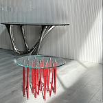 Дизайнерский журнальный стол с круглой прозрачной столешницей и основанием в виде красных металлических тросов Wires варинант исполнения - 2 | Loft Concept в Новосибирске