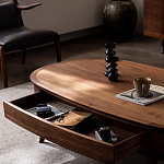 Кофейный стол овальный из дерева с 2-мя ящиками Coffee Walnut Table варинант исполнения - 7 | Loft Concept в Новосибирске