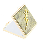 Зеркало двухстороннее квадратное из натурального камня Змеевик с декоративной вставкой в виде ящерицы Gold Stone Mirrors варинант исполнения - 1 | Loft Concept в Новосибирске