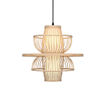 Подвесной светильник фигурный из деревянных прутьев с плафоном из натуральной ткани Light Inside the Cell варинант исполнения - 2 | Loft Concept в Новосибирске